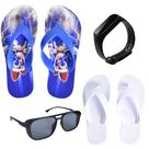 kit Chinelo Sonic Game Personagens Masculino Menino + Óculos+ Relógio