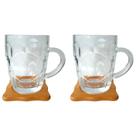 Kit Chopp 4 Peças Canecas com Alça 450ml e Porta Canecas Vidro / Madeira Kit Chopp 4 Peças Canecas com Alça 450ml e Porta Canecas Vidro / Madeira