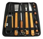 Kit Churrasco 10 Peças Inox Cabo de Madeira Fixxar Modelo Advantage Bolsa Nylon Preto
