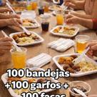 Kit Churrasco 100 Bandejas B2+100 Garfos + 100 Facas Refeiçao Descartavel