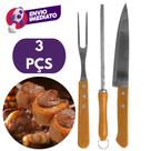 Kit Churrasco 3 Pç Faca Peixeira 7" E Garfo Trinchante E Chaira 7" Em Aço Inox Cabo Madeira Kit Churrasco 3 Pç Faca Peixeira 7" E Garfo Trinchante E Chaira 7" Em Aço Inox Cabo Madeira