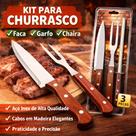 Kit Churrasco 3 Peças Faca Garfo Chaira Amolador de Facas Inox Cabo Madeira Aço Inox Conjunto Utensí