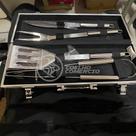 Kit Churrasco 4 Peças Espátula, Faca, Garfo, Pegador em Aço Inox com Maleta em Alumínio