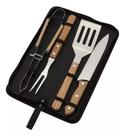 Kit Churrasco 4un Faca Garfo Espátula Pegador Inox Estojo