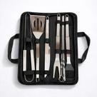 Kit Churrasco 9 Peças Aço Inox Maleta Faca Garfo Espátula