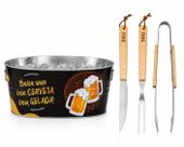 Kit Churrasco Balde de gelo Oval + Faca + Garfo e Pegador