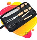 Kit Churrasco Churrasqueiro 4 Peças Faca Utensílios Aço Inox
