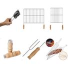 Kit Churrasco Completo em Aço Cromado com Grelhas, Espeto, Pegador e Cabos de Madeira Kit Churrasco Completo em Aço Cromado com Grelhas, Espeto, Pegador e Cabos de Madeira