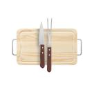 Kit Churrasco De Madeira Pinus Com Garfo E Faca - Stolf 35x21