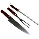 Kit Churrasco Elite 3 Peças Faca Garfo Amolador Cabo Madeira