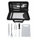 Kit Churrasco Inox Com Estojo E Tabua De Corte 5 Peças Luxo
