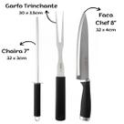 Kit Churrasco Inox Jogo 3 peças Faca Garfo Trinchante Chaira Kit Churrasco Inox Jogo 3 peças Faca Garfo Trinchante Chaira