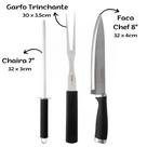 Kit Churrasco Inox Jogo 3 peças Faca Garfo Trinchante Chaira - Clink