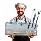 Kit Churrasco Inox: Maleta + Faca + Pegador + Garfo + Manta Grill Churrasqueira - Presente Natal Dia dos Pais