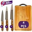 Kit Churrasco Tábua Corte Em Madeira Bambu E 3 Facas Peixeira Cabo Madeira Tamanho 5 6 e 7 Polegadas