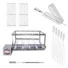 Kit Churrasqueira Gira Grill Inox 5 Espetos com 2 Grelhas Auxiliares, 1 Espeto grelha giratória e 1 Espeto Espada