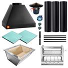 Kit Churrasqueira Gourmet Completa Preta Grill Elevatório 4 Espetos 1531 P
