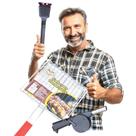 Kit Churrasqueira: Grelha Dupla Abre e Fecha + Soprador Acendedor + Escova Limpeza com Raspador = 3 Produtos