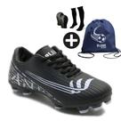 Kit Chuteira Campo Cano Baixo Blank com Meião, Caneleira e Mochila PTBC