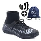 Kit Chuteira Futsal Cano Baixo Blank com Meião, Caneleira e Mochila PTBC