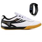 Kit Chuteira Futsal Couro Futebol Quadra Salao + Relogio Adulto