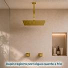 Kit Chuveiro Ducha 30x30cm Inox Dourada Cascata Teto 2 Acabamentos Para Registro Deca Docol Ducha Quadrada Chuveiro a Gás Ou Solar Quente Frio