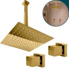 Kit Chuveiro Ducha 30x30cm Inox Dourada Cascata Teto 2 Acabamentos Para Registro Padrão Deca Docol Ducha Quadrada Chuveiro a Gás Ou Solar Quente Frio