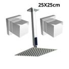 Kit Chuveiro Teto Quadrada 25x25cm Cromada Inox e 2 Acabamento