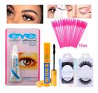 Kit Cílios Postiço Rímel Pincel Com Escova Sobrancelha