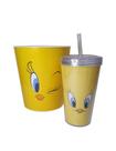 Kit Cinema Balde de Pipoca e Copo Canudo Piu Piu - Presente