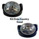 Kit Cinto Casal Fivela Chapéu Dourado Country -