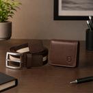 Kit Cinto Casual e Carteira RFID Executivo Couro + Brinde