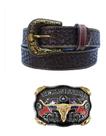 Kit Cinto Country Entalhado + Fivela Cowboy Texas Farm