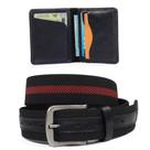 Kit Cinto Masculino Couro Legítimo Elástico Casual e Carteira em Couro Kit Cinto Masculino Couro Legítimo Elástico Casual e Carteira em Couro