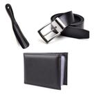 Kit Cinto Masculino Dupla Face Fivela Com Carteira Slim e Calçadeira Para Sapatos em Geral