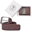 kit Cinto Masculino em Couro e Elástico e Carteira Masculina Couro Legítimo Porta Cartões