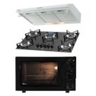 Kit Clássico Fischer: Forno Grill Preto Cooktop 5B e Depurador 80 cm