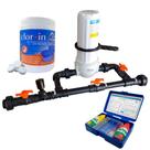 Kit clorador de linha 3/4 + pastilha de cloro + kit análise de água