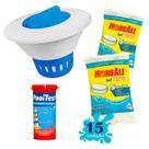 Kit Clorador Flutuante+ 15 Pastilhas Hcl Penta+ Fita Teste