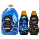 Kit Coala The Queen Lava Roupas Líquido 3L e Amaciantes 1L The Queen e Orquídea Negra Limpeza e Perfume Duradouro