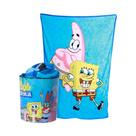 Kit Cobertor Manta Solteiro com Balde Pipoca Bob Esponja e Patrick Nickelodeon Zona Criativa Licenciado 5 Litros Cor:Azu