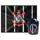 Kit Cobertor Manta Solteiro com Balde Pipoca Corinthians Timão Zona Criativa Licenciado 5 Litros Cor:PretoDesenho do Te