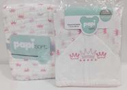 Kit Cobertor + Toalha Banho Bebê Menina Fralda Soft Papi 70