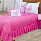 Kit Cobre Leito Borboletas Solteiro 04 Peças Bordadas - Pink