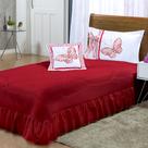 Kit Cobre Leito Borboletas Solteiro 04 Peças Bordadas Vermelho Kit Cobre Leito Borboletas Solteiro 04 Peças Bordadas Vermelho