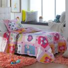 Kit Cobre Leito Bouti KazzaVip Solteiro Teen Microfibra 100% Poliéster Estampado Patchwork Stickers 2 peças Rosa