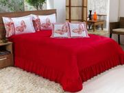 Kit Cobre Leito Casal King Borboletas 07 Peças Bordado Colcha - Vermelho