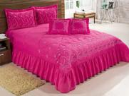 Kit Cobre Leito Casal King Desejos 07 Peças Bordado Colcha - pink