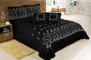 Kit Cobre Leito Casal King Desejos 07 Peças Bordado Colcha - Preto