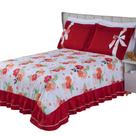 Kit Cobre Leito Casal Padrão com Babado e Laço Floral Hibisco 3 peças Isabela
